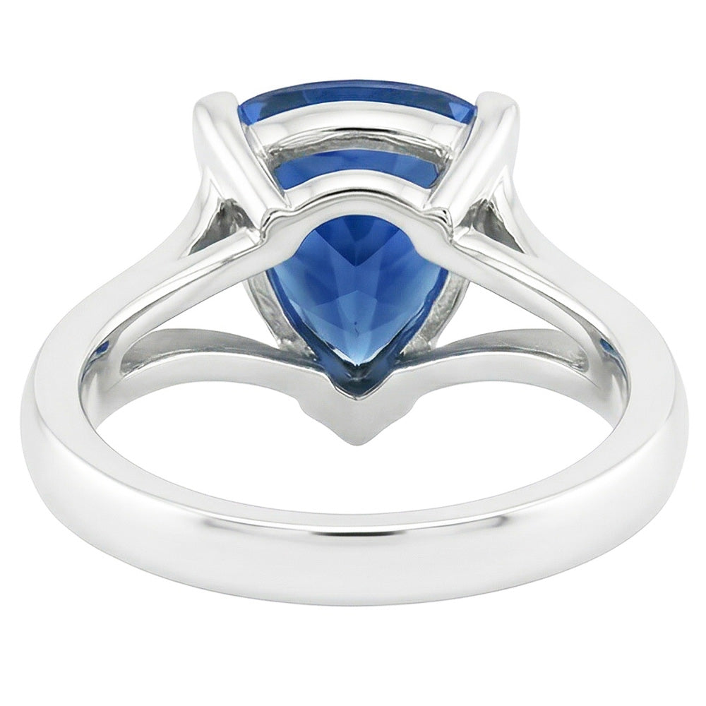Solitaire Gold Ring Trillion Ceylon Sapphire V Split Shank 1.50 Carats