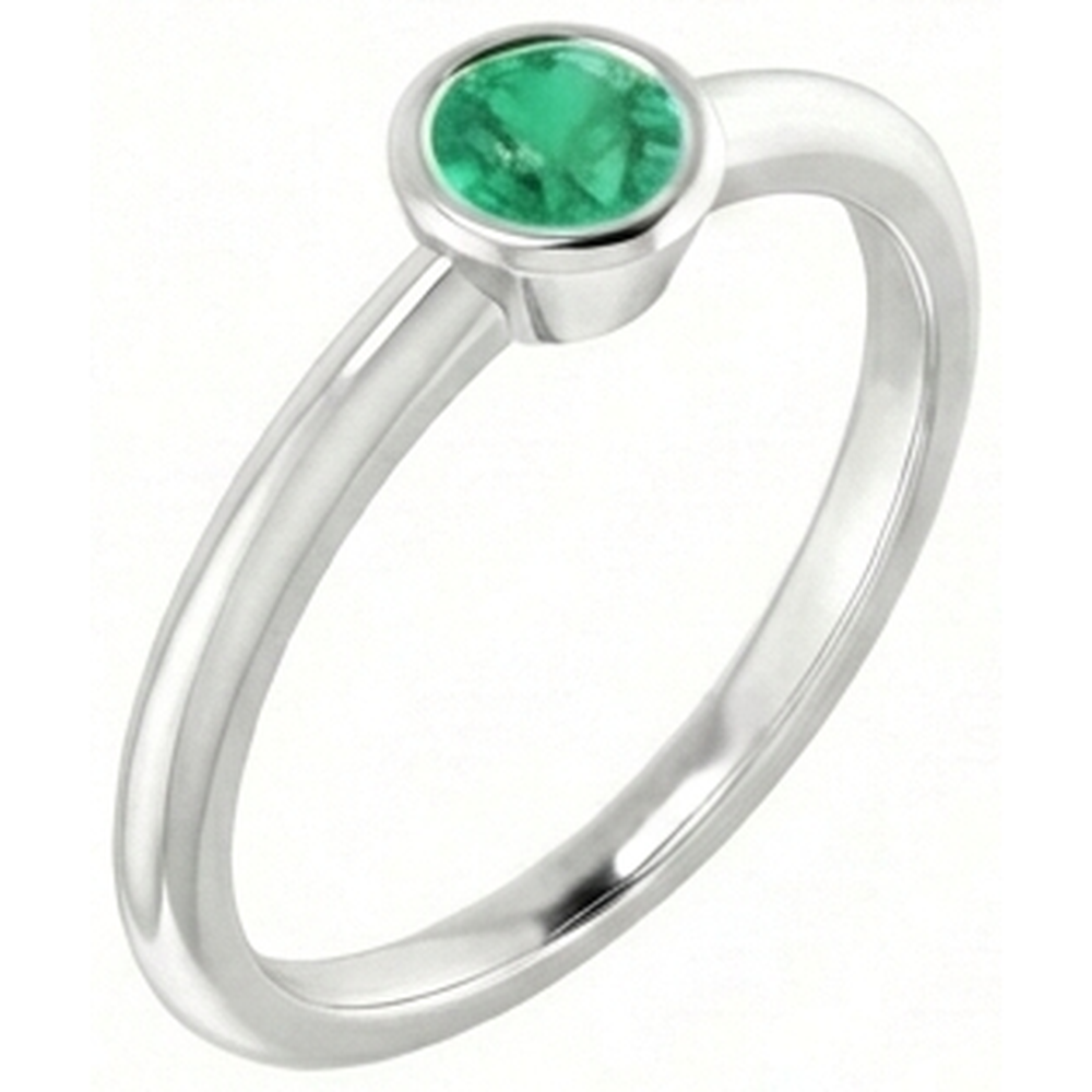 Solitaire Green Emerald Engagement Ring 0.75 Carats Bezel Setting