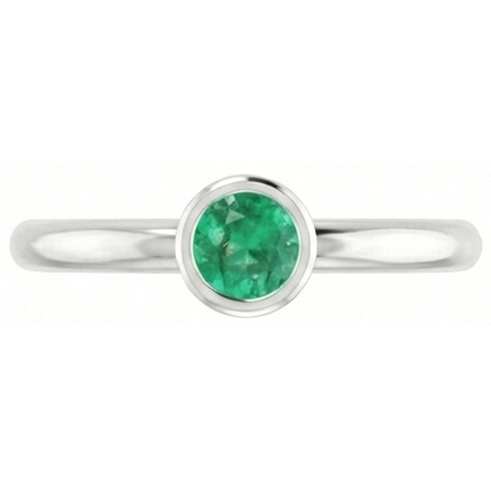 Solitaire Green Emerald Engagement Ring 0.75 Carats Bezel Setting