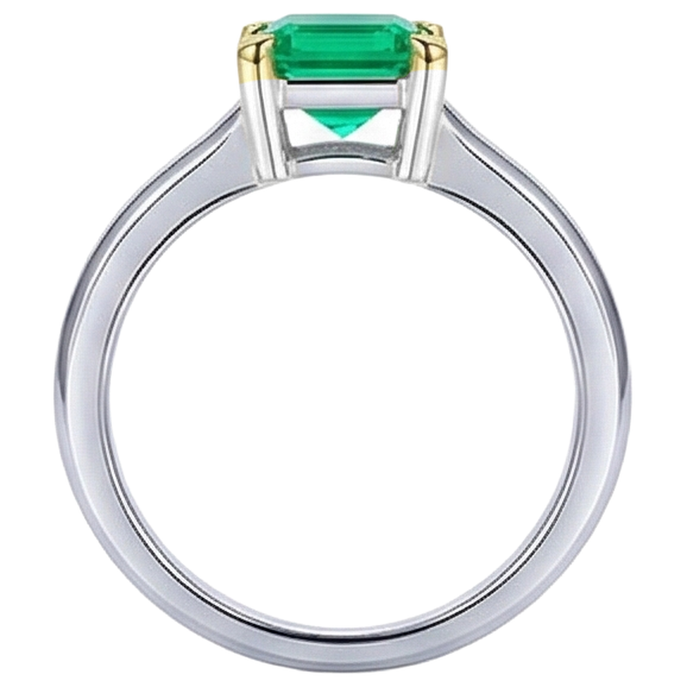 Precious Stone Ring Two-Tone 14K Gold with Emerald – profile view