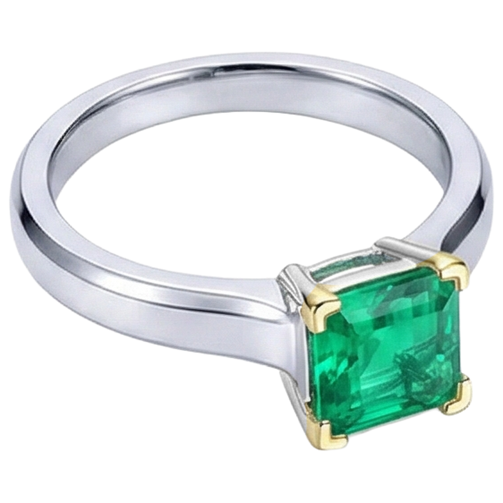 Emerald Emerald Cut Precious Stone Ring in Two-Tone 14K Gold – angle view