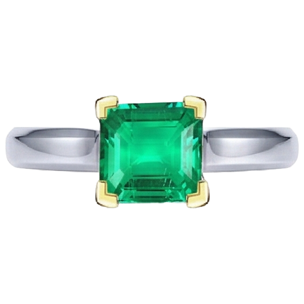 Emerald Precious Stone Ring 2.50-ct Two-Tone 14K Gold – front view
