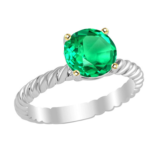 Emerald Round Brilliant Gemstone Ring in Two-Tone 14K Gold – main view