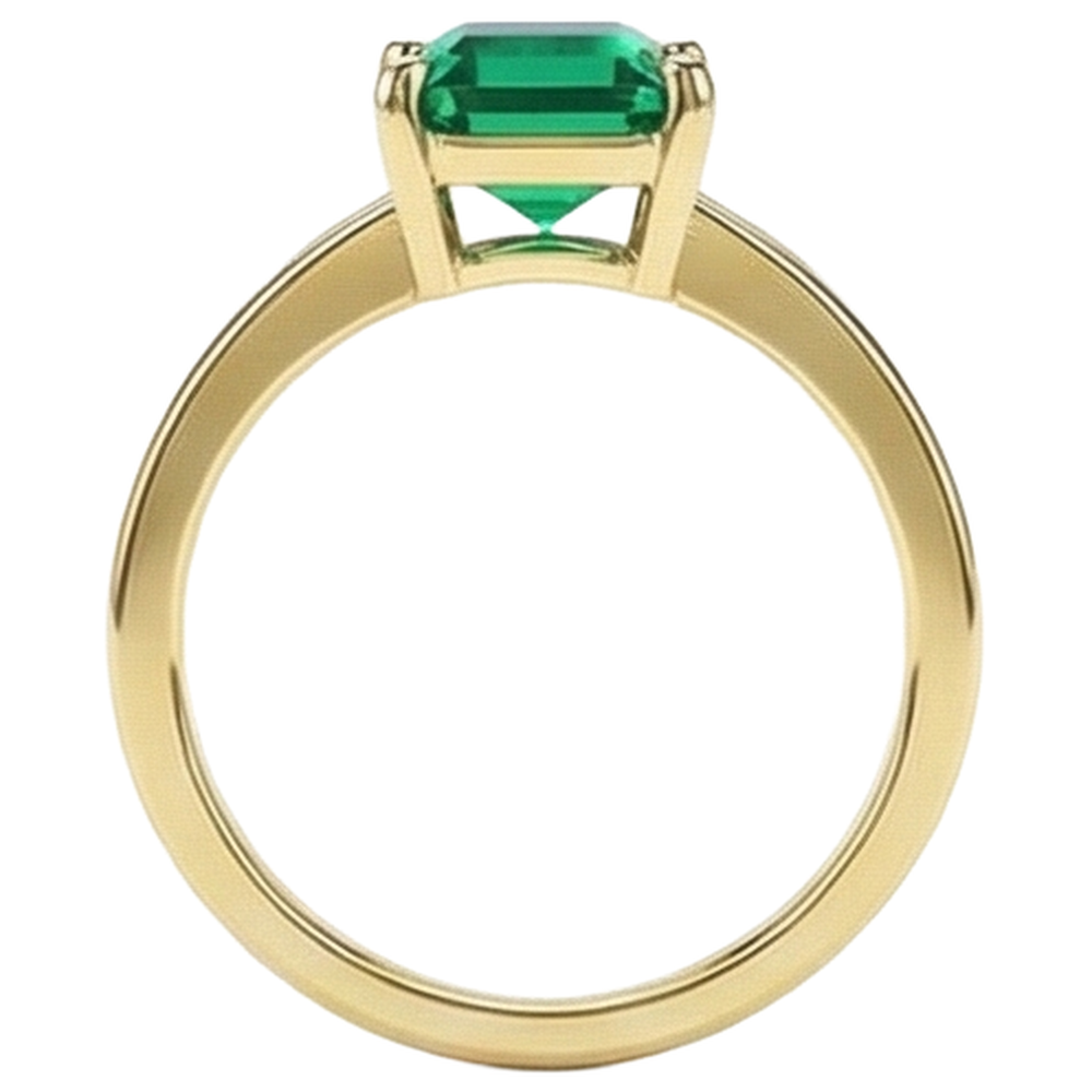 Solitaire Green Emerald Ring 3 Carats Yellow Gold 14K Gemstone Jewelry