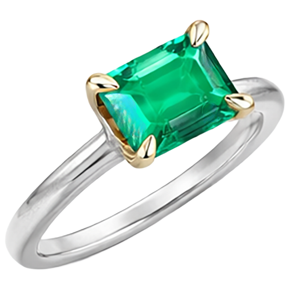 Fine Emerald Gemstone Ring 2-ct 14K Two Tone Gold – side view