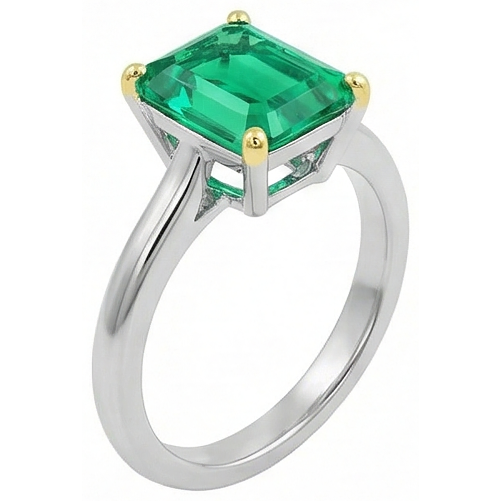 Authentic Fine Emerald Colored Stone Ring – angle view