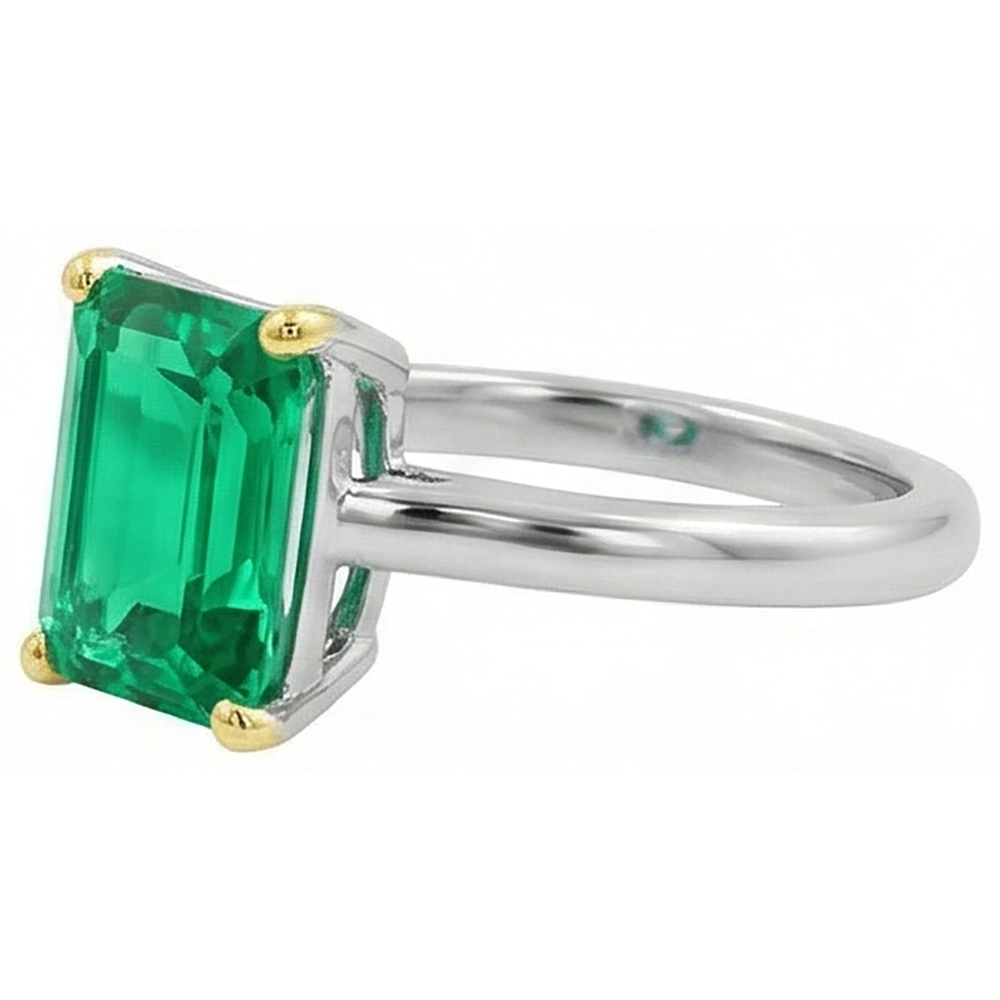 Fine Emerald Colored Stone Ring 3.50-ct Two-Tone 14K Gold – profile view