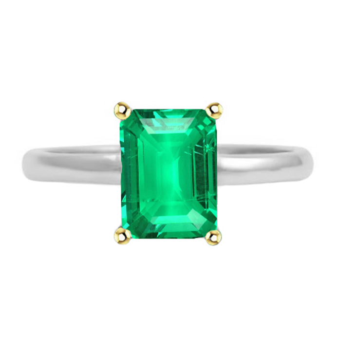 Colored Stone Ring Two-Tone 14K Gold with Fine Emerald – main view