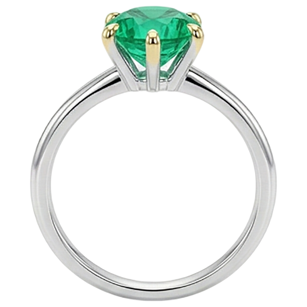 Precious Stone Ring 14 Karat Two Tone Gold with Colombian Emerald – profile view