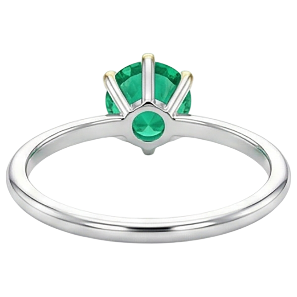 Colombian Emerald Round Cut Precious Stone Ring in 14 Karat Two Tone Gold – top view