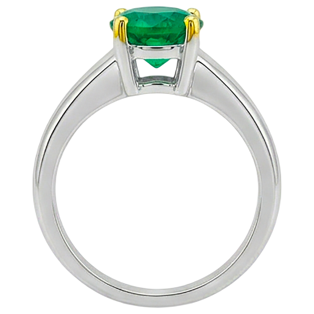 Fine Emerald Round Cut Colored Stone Ring in Two-Tone 14K Gold – angle view