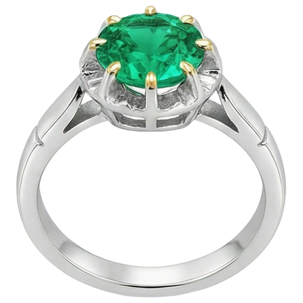 Authentic Emerald Colored Stone Ring 2.50 ct Two-Tone 14K Gold – side view