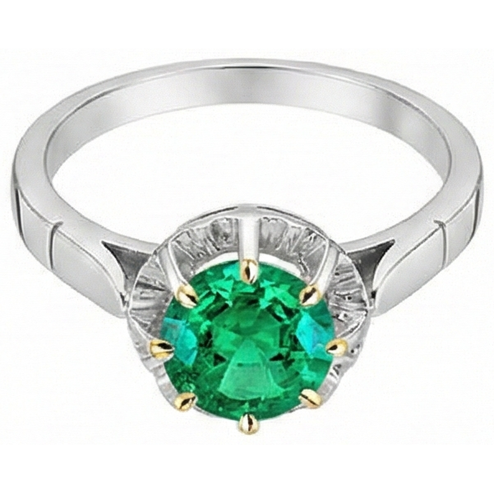 Round Cut Emerald ring in Two-Tone 14K Gold – angle view
