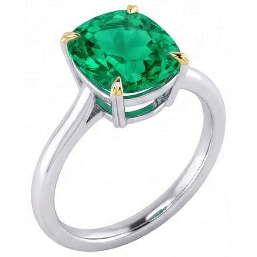 Real Colombian Emerald Precious Stone Ring 3.50 ct 14K Two Tone Gold – front view
