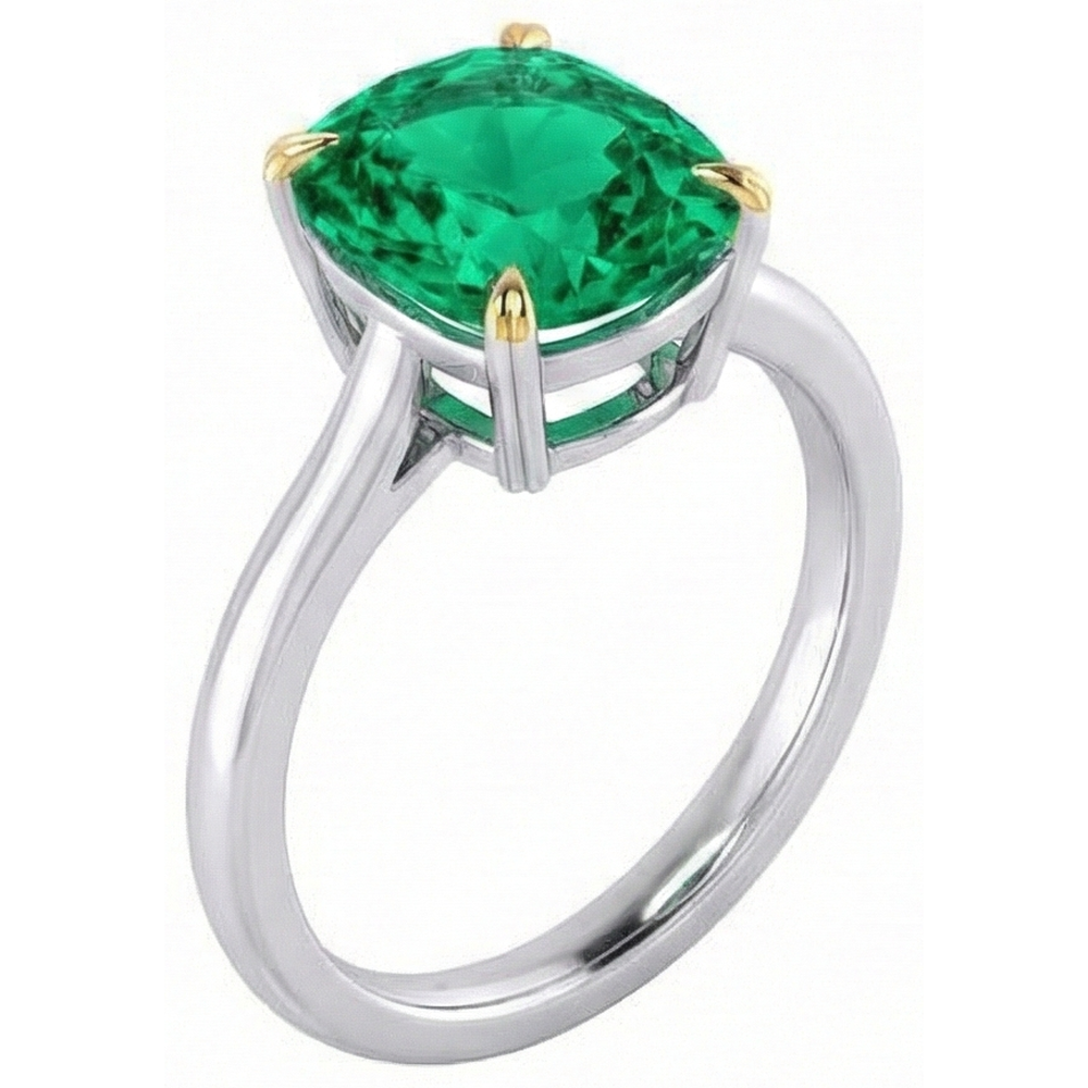 Cushion Colombian Emerald ring in 14K Two Tone Gold – angle view
