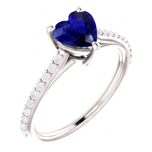 Solitaire Heart Ceylon Sapphire Ring & Pave Set Natural Earth Mined Diamond ( Not Lab Grown )s 2.50 Carats