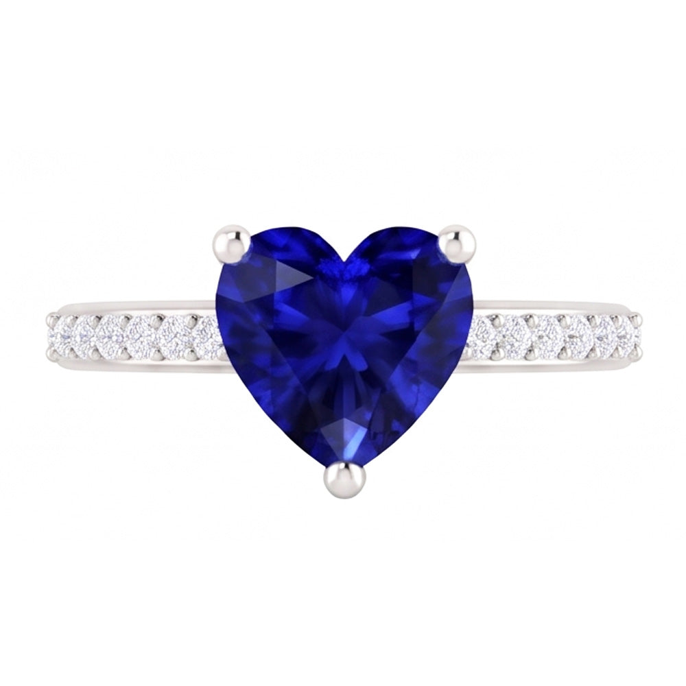 Solitaire Heart Ceylon Sapphire Ring & Pave Set Natural Earth Mined Diamond ( Not Lab Grown )s 2.50 Carats