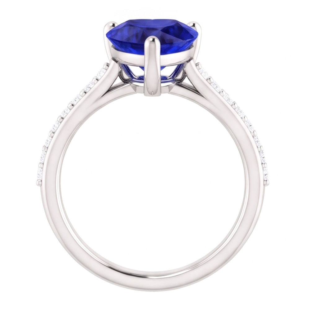 Solitaire Heart Ceylon Sapphire Ring & Pave Set Natural Earth Mined Diamond ( Not Lab Grown )s 2.50 Carats