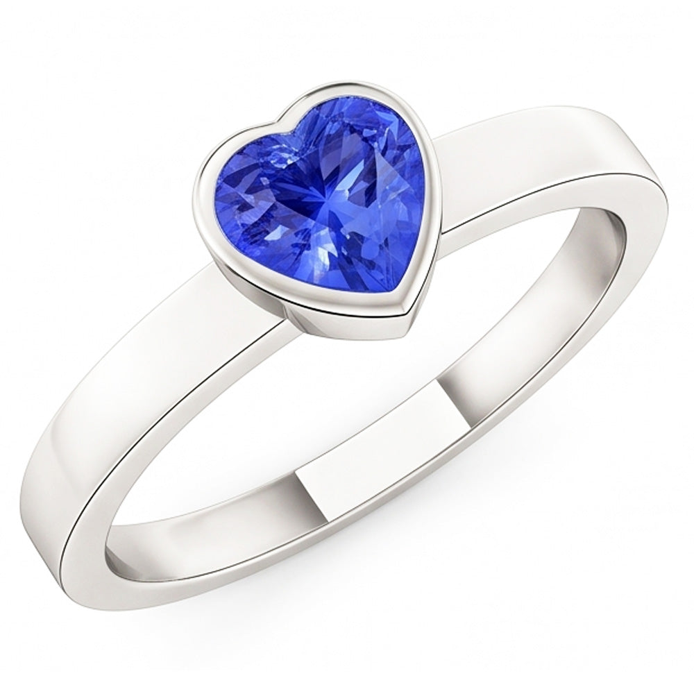Solitaire Heart Light Blue Sapphire Ring Bezel Set 1 Carat