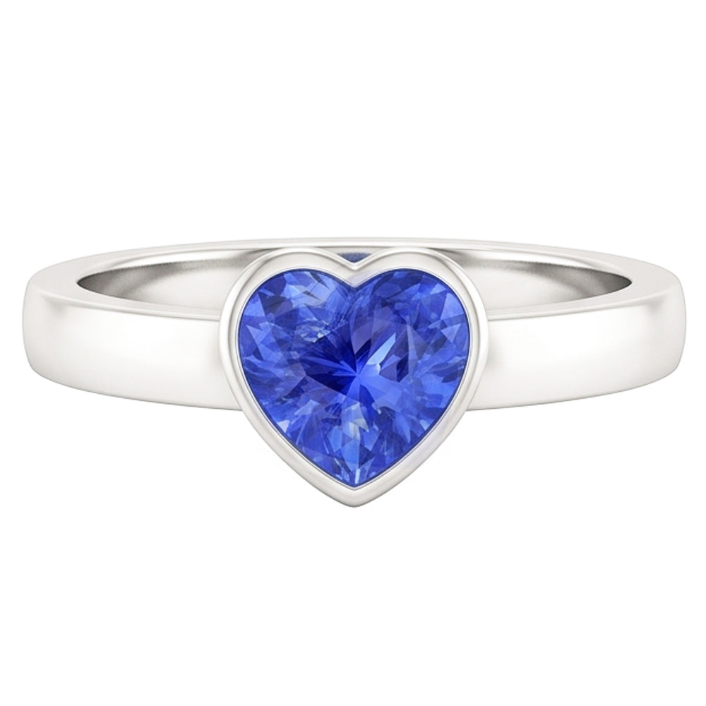 Solitaire Heart Light Blue Sapphire Ring Bezel Set 1 Carat