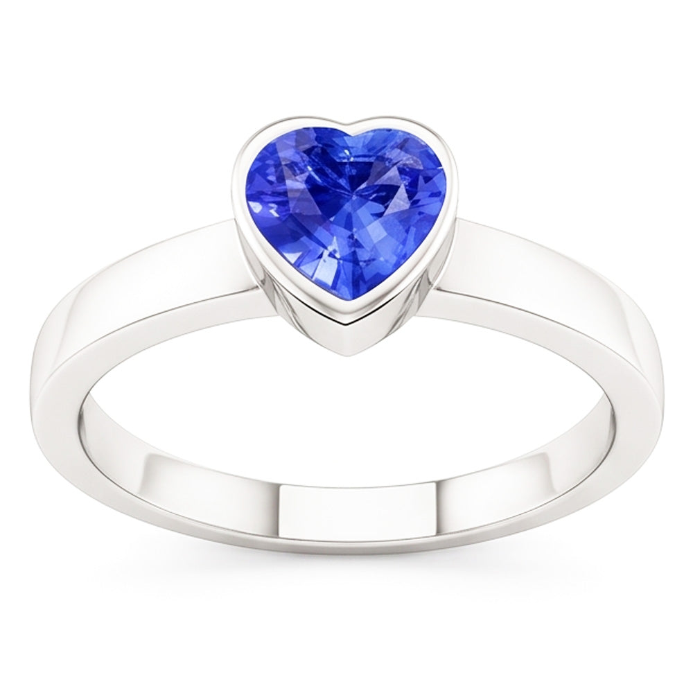 Solitaire Heart Light Blue Sapphire Ring Bezel Set 1 Carat