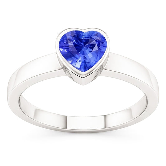 Solitaire Heart Light Blue Sapphire Ring Bezel Set 1 Carat
