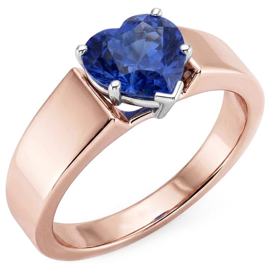 Solitaire Heart Sapphire Ring 1.50 Carats Two Tone Gold Thick Shank