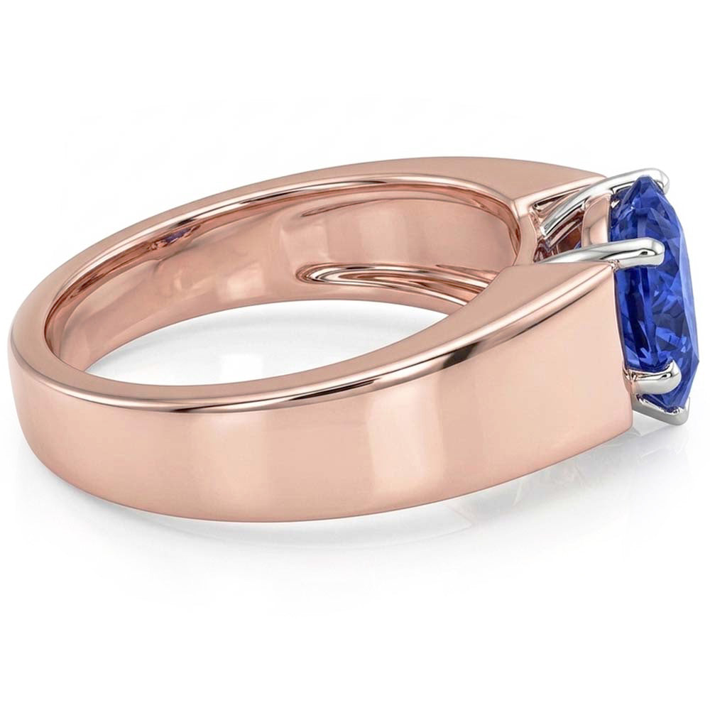 Solitaire Heart Sapphire Ring 1.50 Carats Two Tone Gold Thick Shank