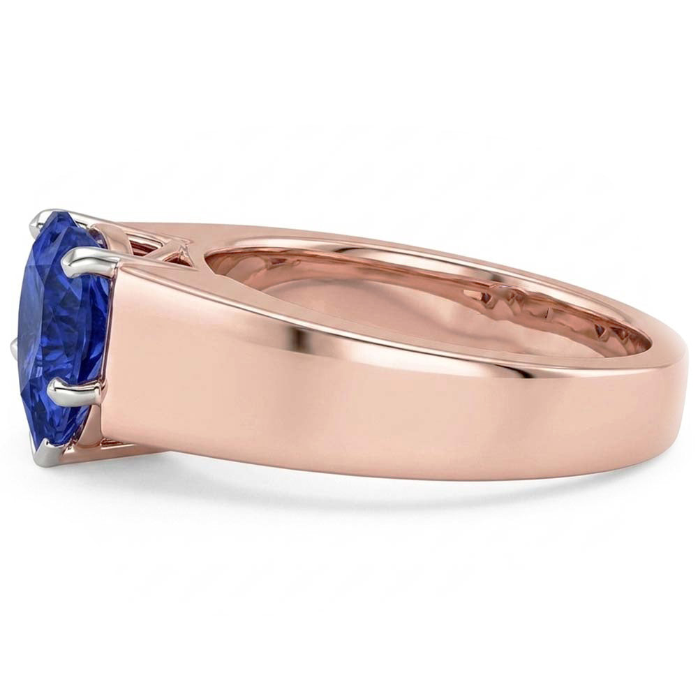 Solitaire Heart Sapphire Ring 1.50 Carats Two Tone Gold Thick Shank