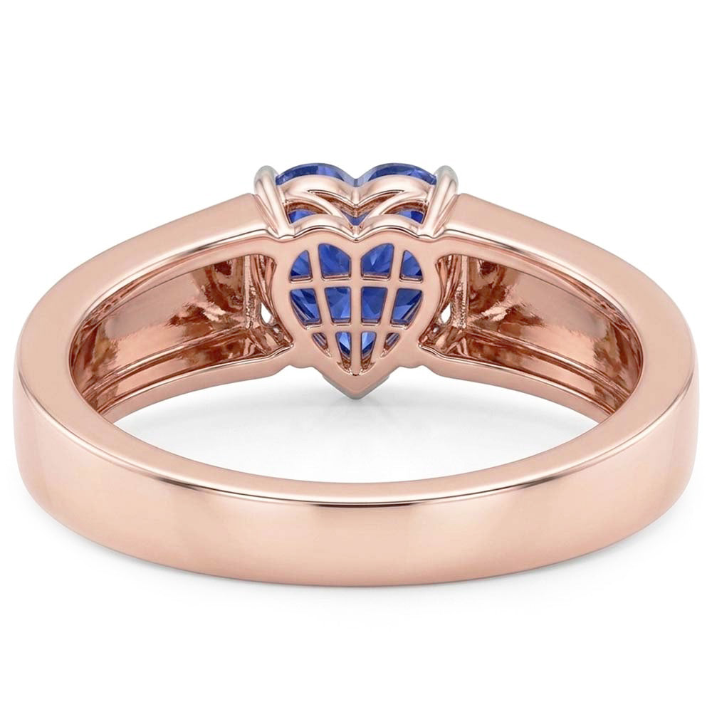 Solitaire Heart Sapphire Ring 1.50 Carats Two Tone Gold Thick Shank