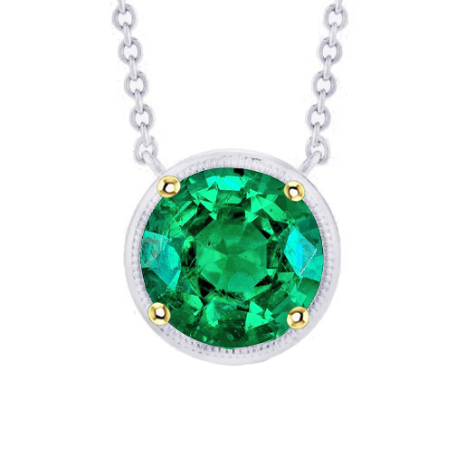 Precious Stone Pendant 14K Two Tone Gold with Colombian Emerald – main view