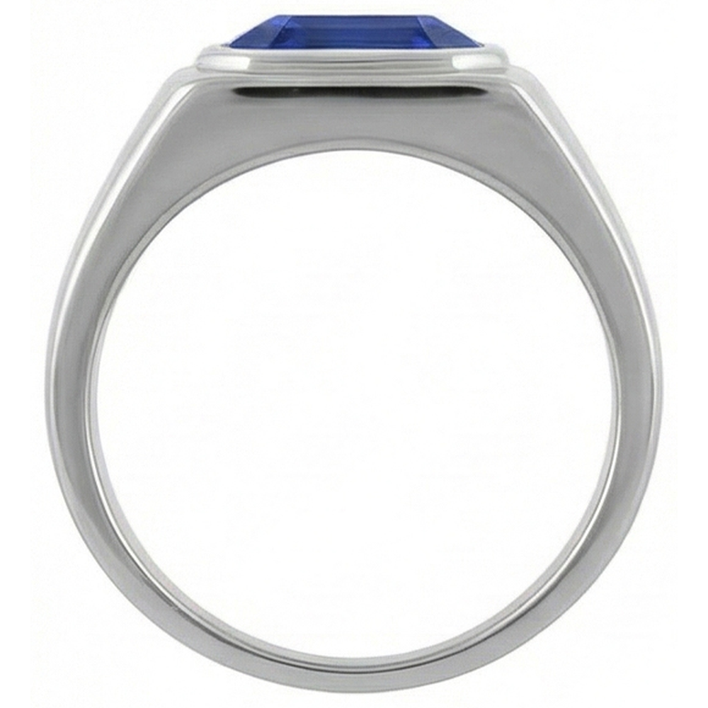 Solitaire Men's Ring 1.50 Carats Flush Set Blue Sapphire Asscher Cut