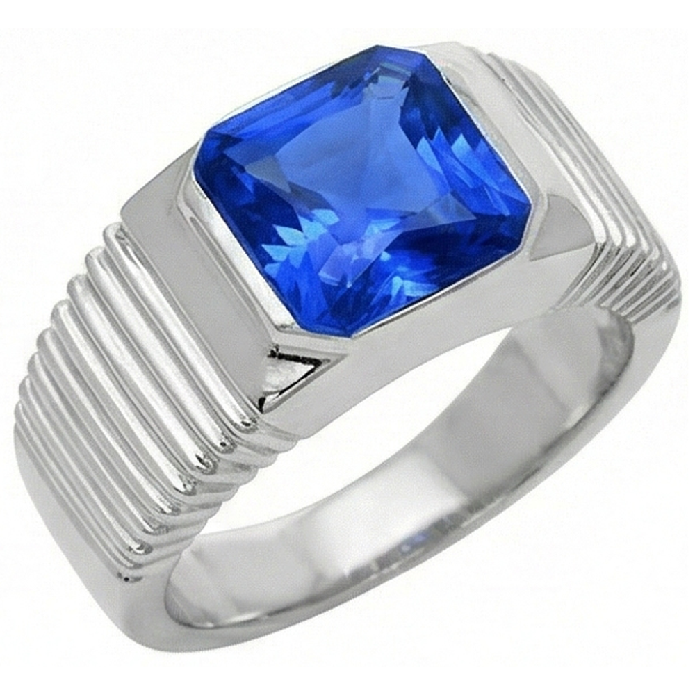 IGI CERTIFIED Solitaire Men's Ring Radiant Ceylon Color Sapphire Flush Set 2.50 Carats