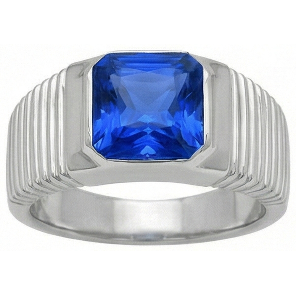 IGI CERTIFIED Solitaire Men's Ring Radiant Ceylon Color Sapphire Flush Set 2.50 Carats