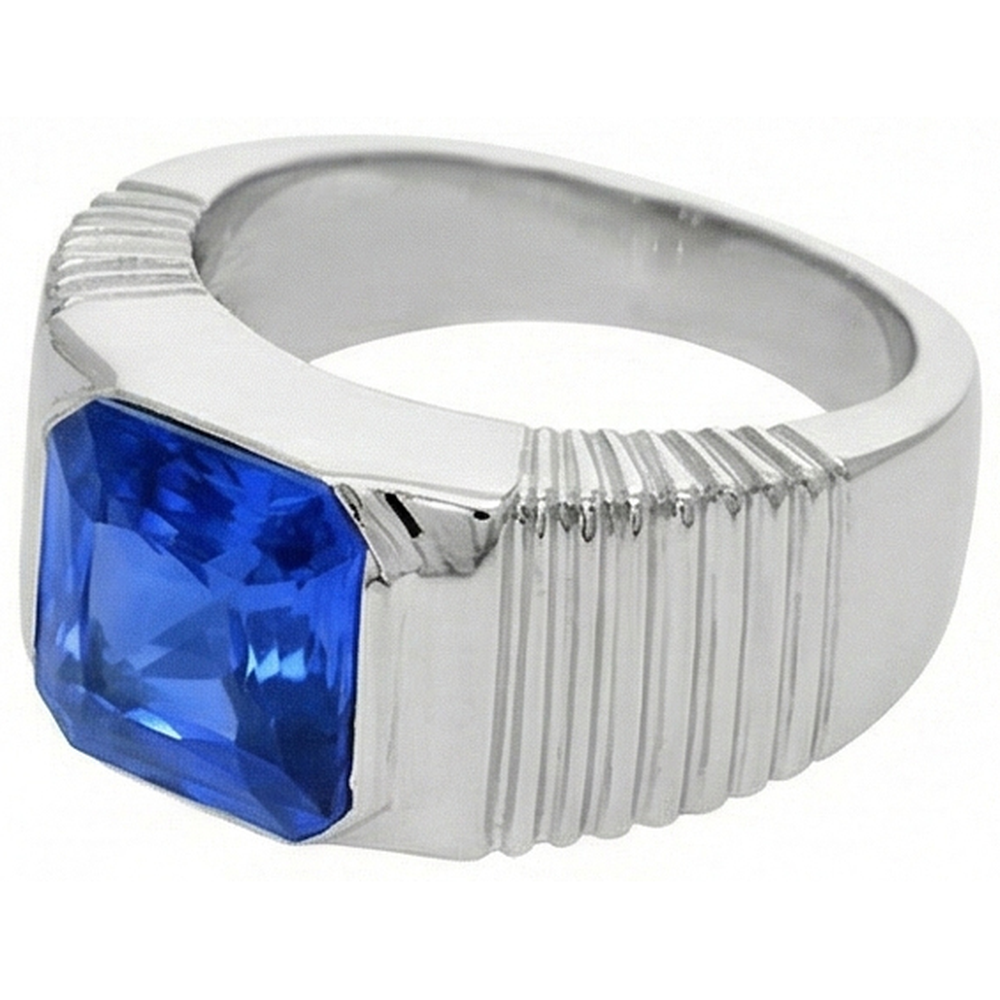 IGI CERTIFIED Solitaire Men's Ring Radiant Ceylon Color Sapphire Flush Set 2.50 Carats