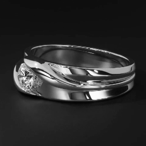 Solitaire Mens Wedding Band Round Cut