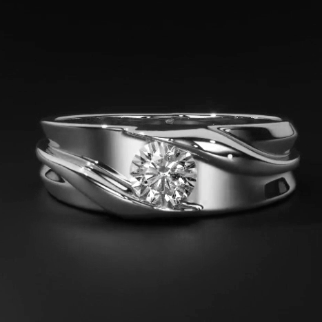 Solitaire Mens Wedding Band Round Cut