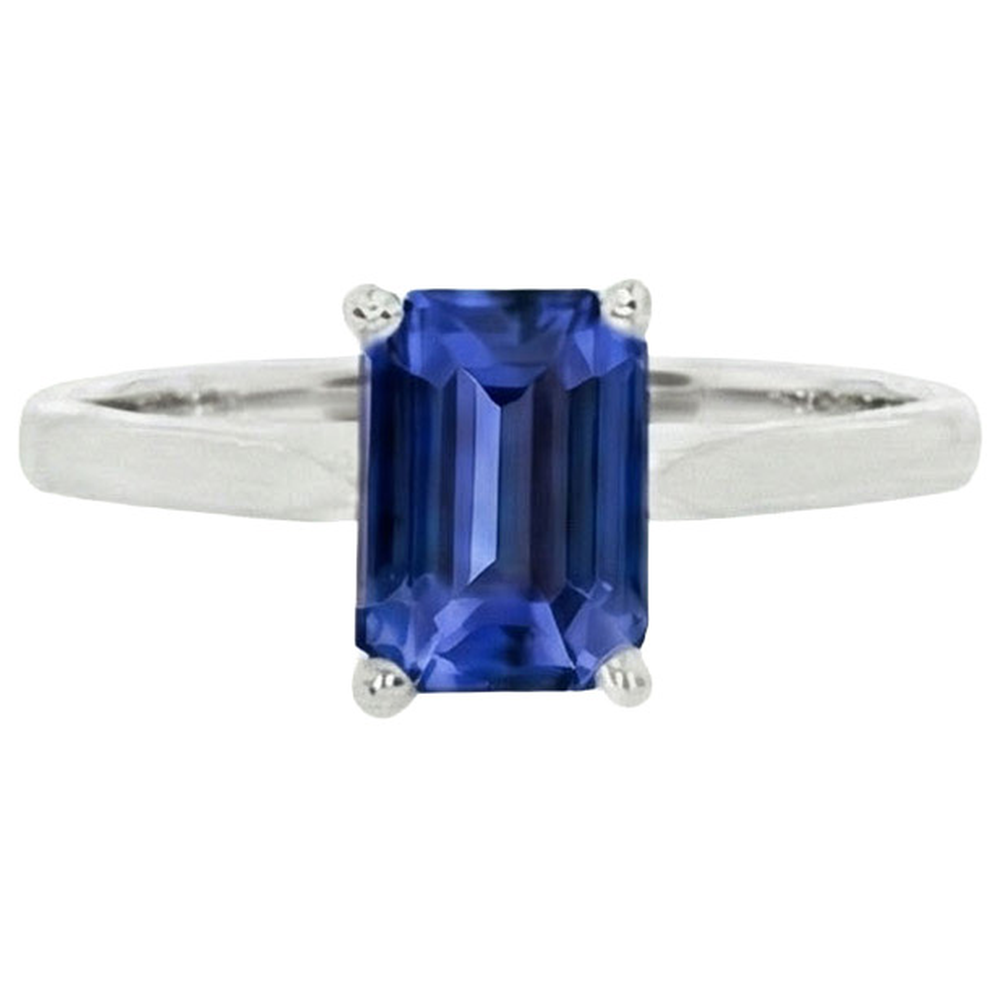 Solitaire Natural Blue Sapphire Ring Emerald Prong Set 1.50 Carats