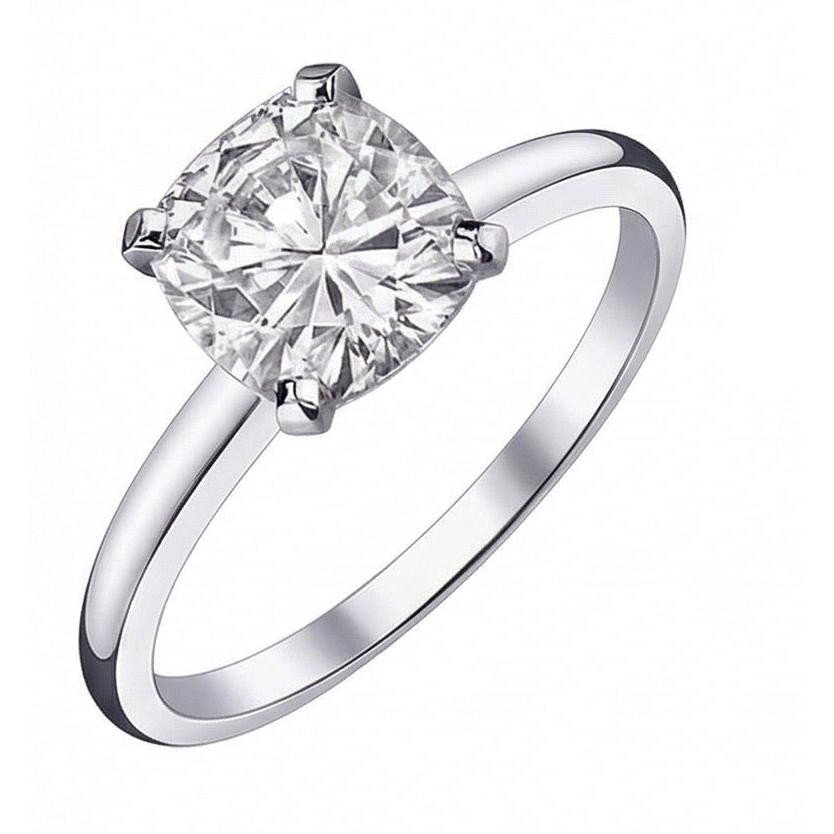 Solitaire Natural Earth Mined Diamond 2.01 Carat Cushion Ring