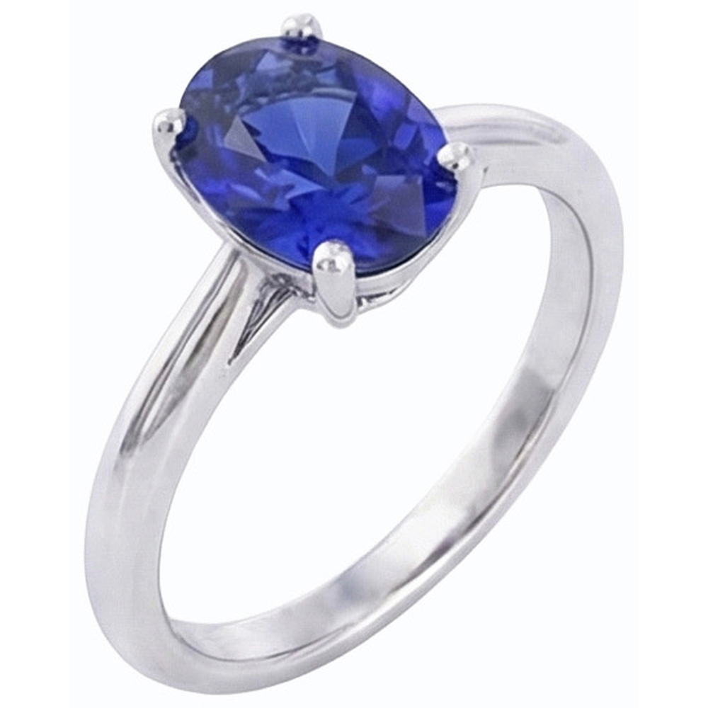 Solitaire Oval Gemstone Ring Prong Set Natural Blue Sapphire 1 Carat