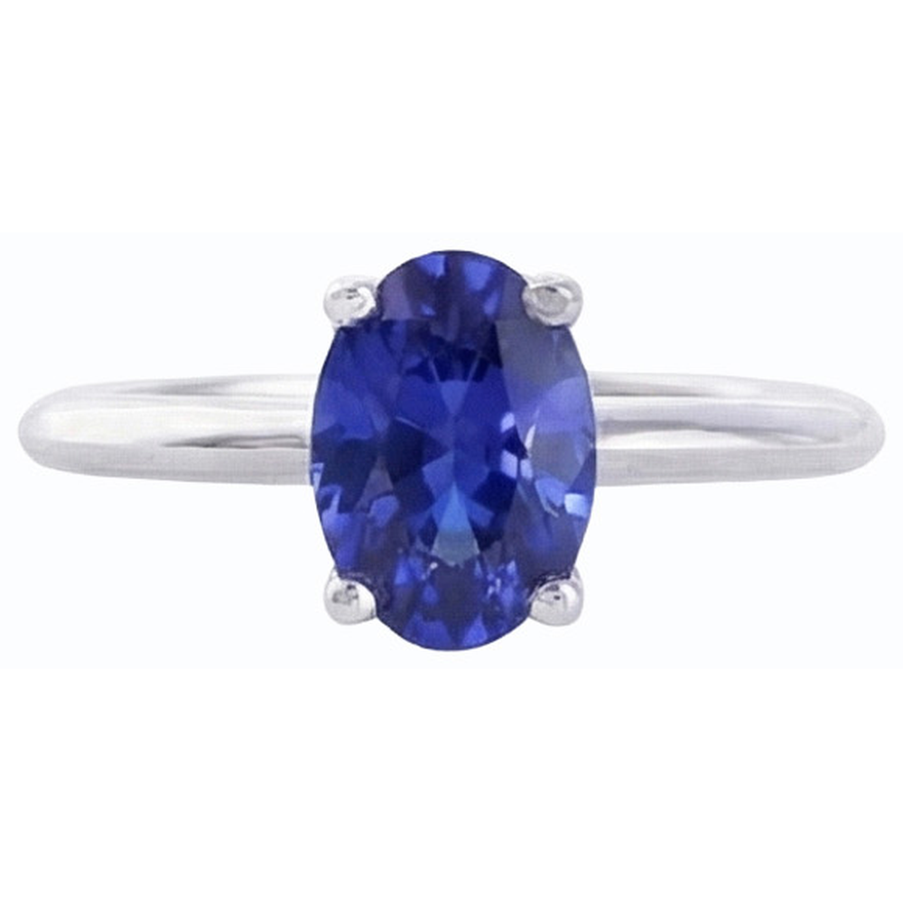 Solitaire Oval Gemstone Ring Prong Set Natural Blue Sapphire 1 Carat