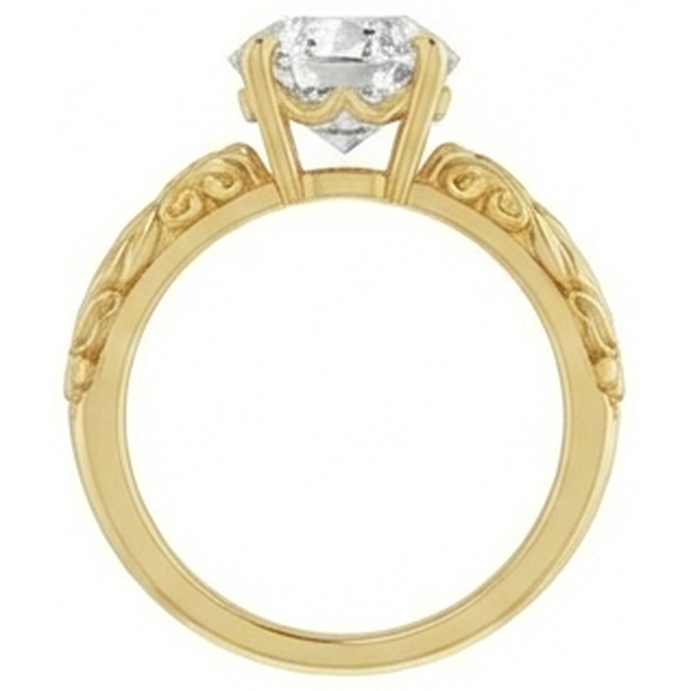 Antique Cushion Brilliant Diamond ring in 14K Yellow Gold – side view