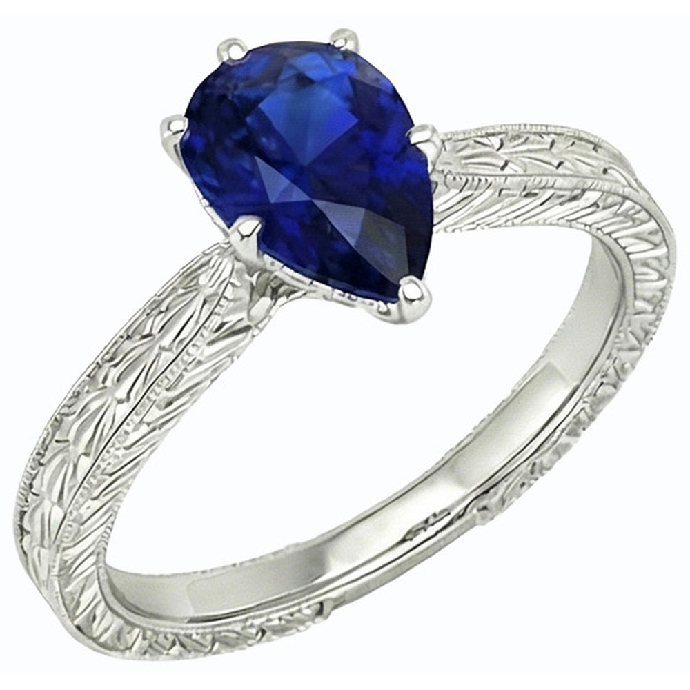 natural pear sapphire 1.50ct ring side angle