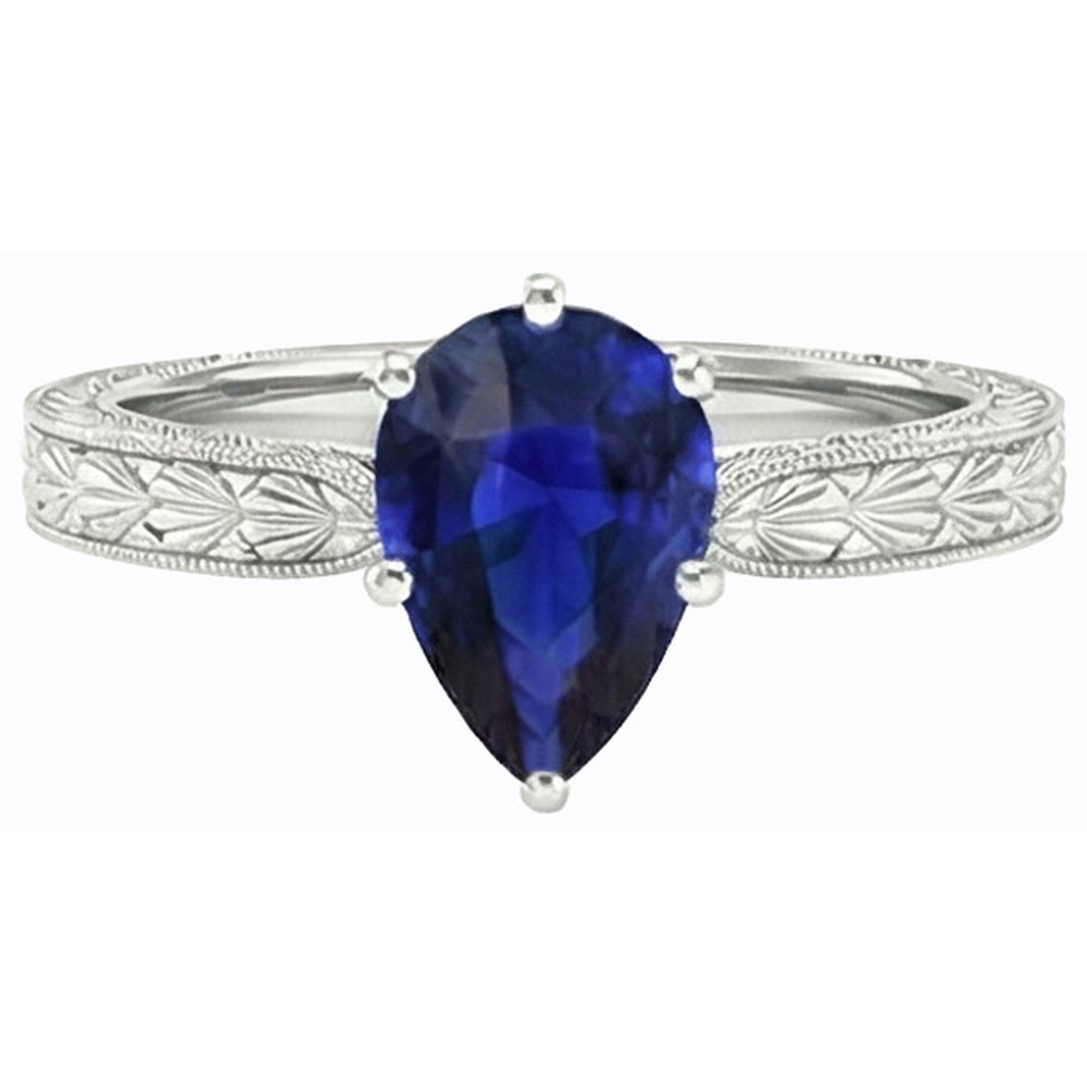 natural pear sapphire 1.50ct ring profile view