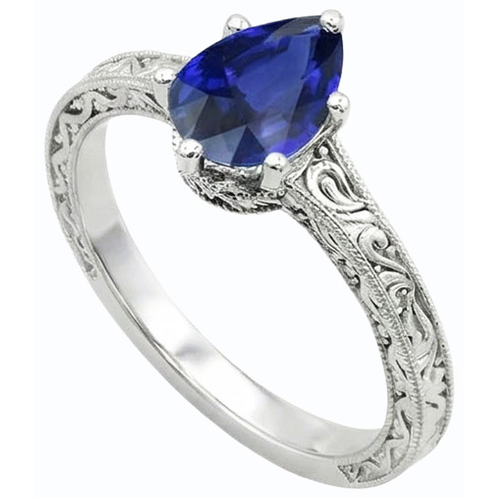 natural pear sapphire 2ct ring front view