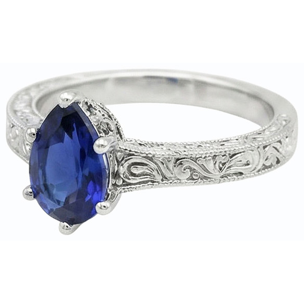 natural pear sapphire 2ct ring top view
