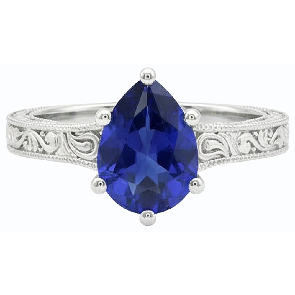 natural pear sapphire 2ct ring profile view