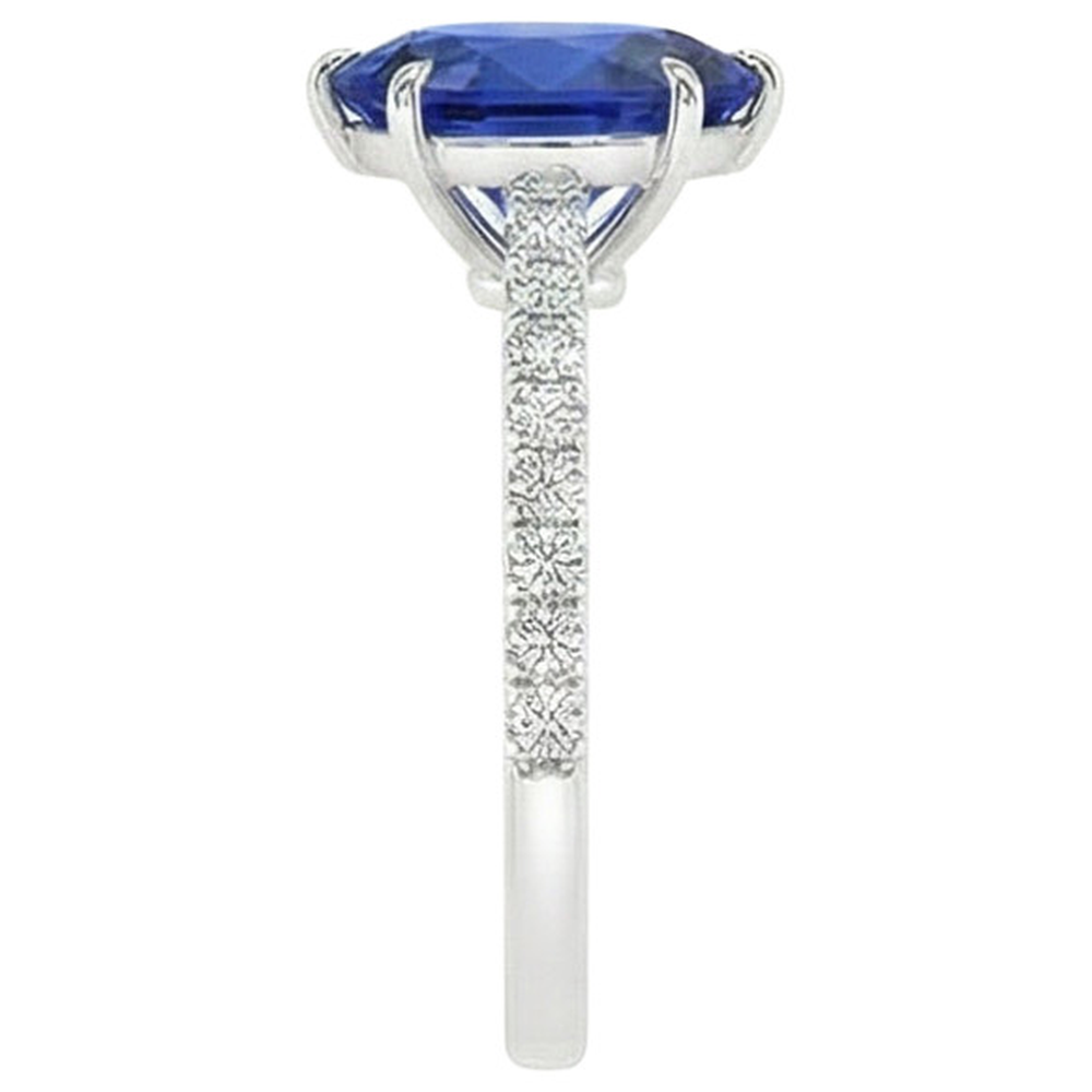 Solitaire Pear Blue Sapphire Ring With Accents Pave Setting 5 Carats