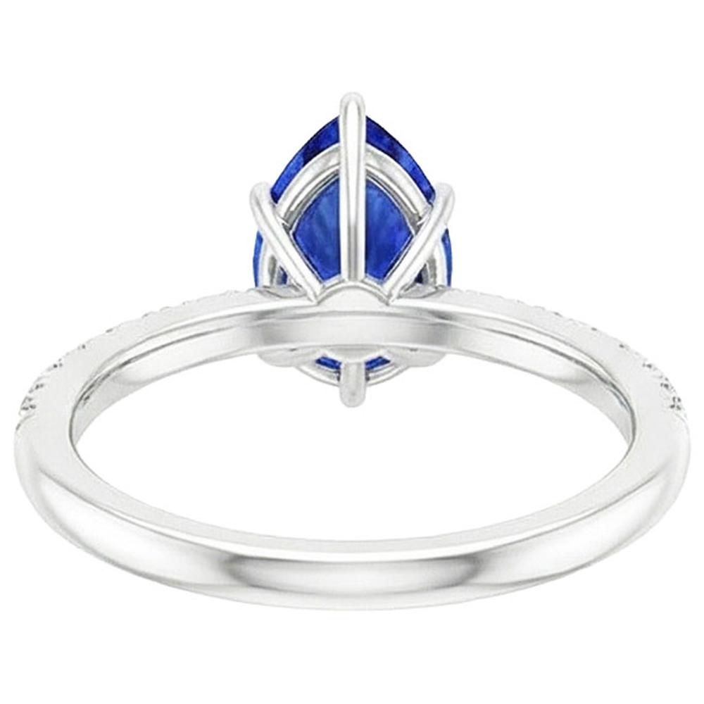 Solitaire Pear Ceylon Sapphire Ring With Accents Pave Set 3.75 Carats