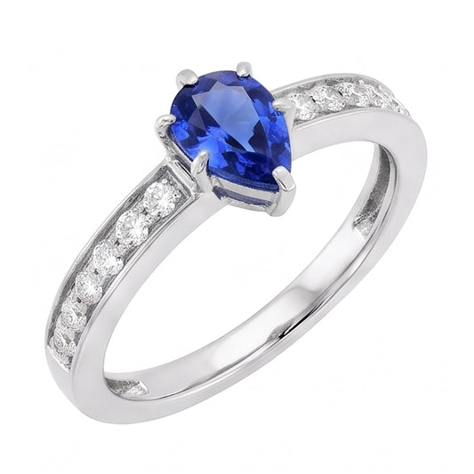 Solitaire Pear Shaped Ceylon Sapphire Ring With Accents 2.50 Carats